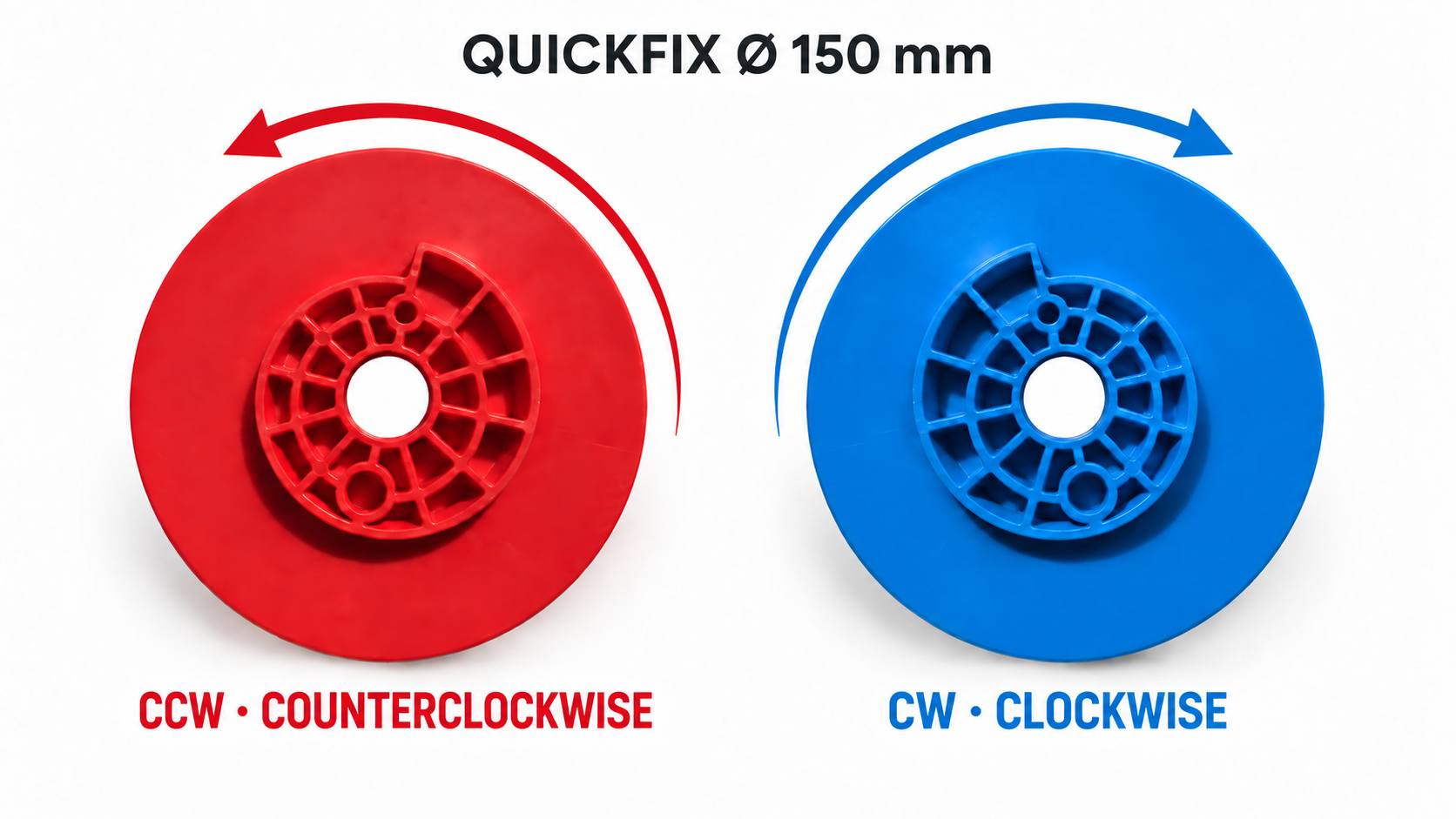 Quickfix 150 mm: red counterclockwise, blue clockwise.